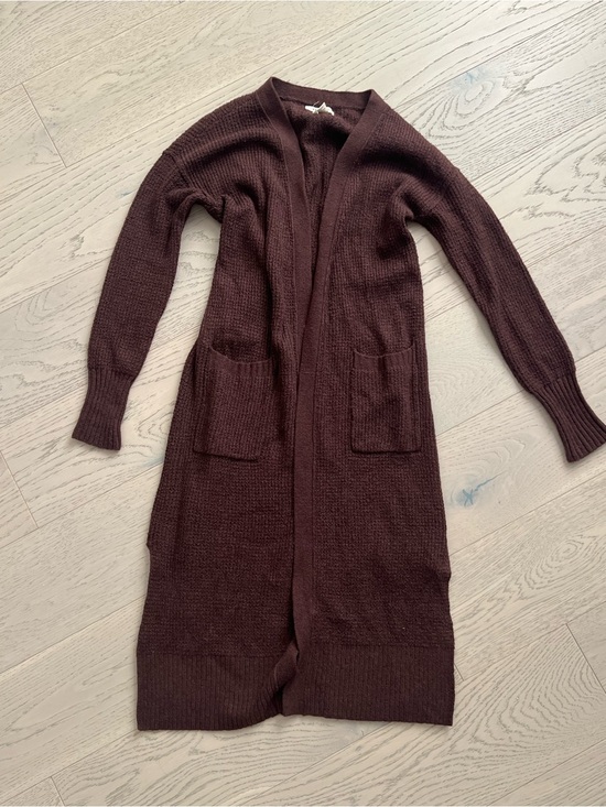 Mendocino Sweaters - Long Open-Front Knit Cardigan in Deep Brown